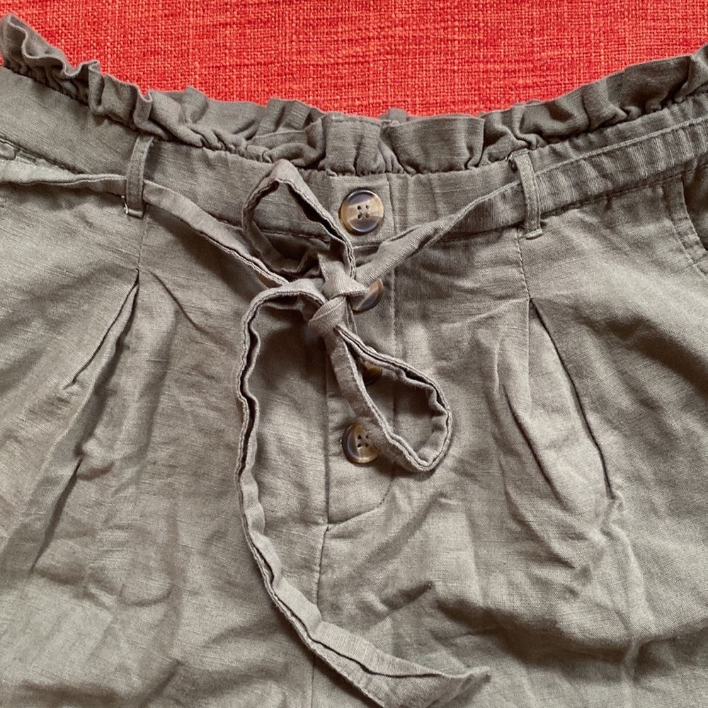 AE American Eagle Olive Army Green Linen High Waist Shorts - Picture 7 of 11